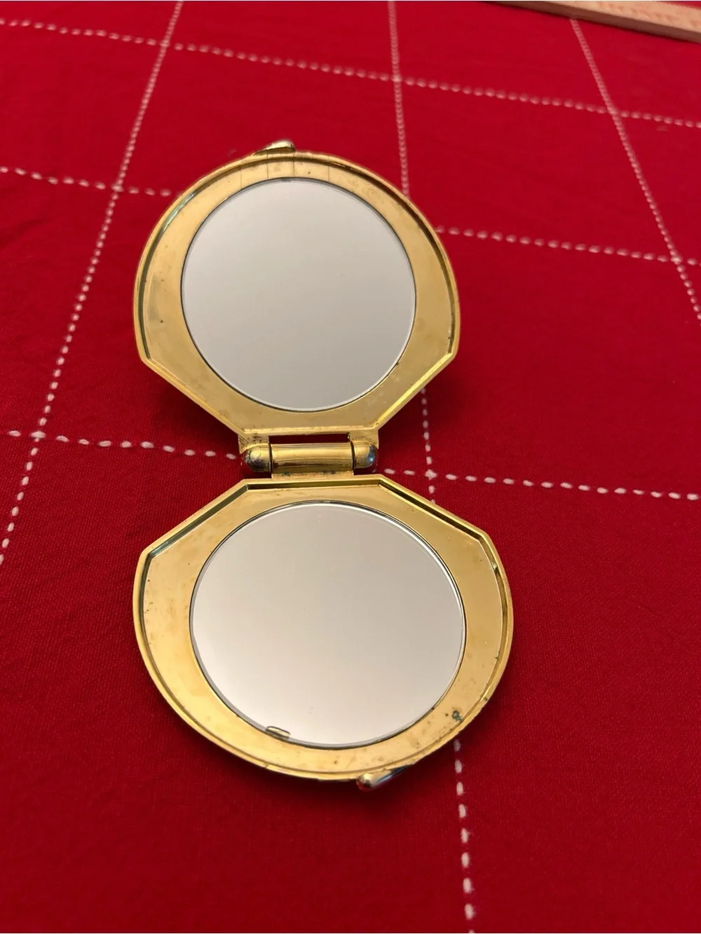 Gold Tone Seashell Compact Mirror Double Mirror Pocket Compact Magnifying